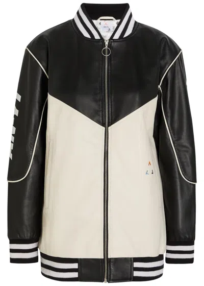 An-y1 Racing Quilted Colour-blocked Leather Bomber Jacket In Black