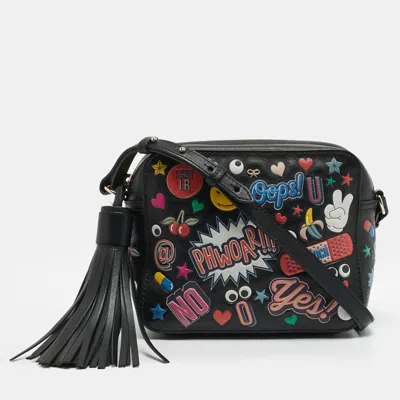 Pre-owned Anya Hindmarch All Over Stickers Black Leather Camera Bag