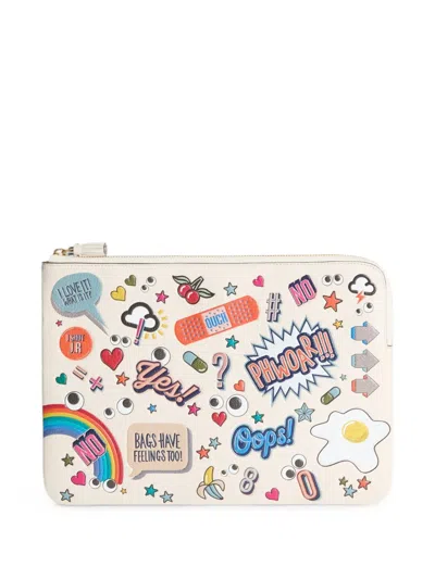 Anya Hindmarch All Over Stickers Leather Laptop Case In White