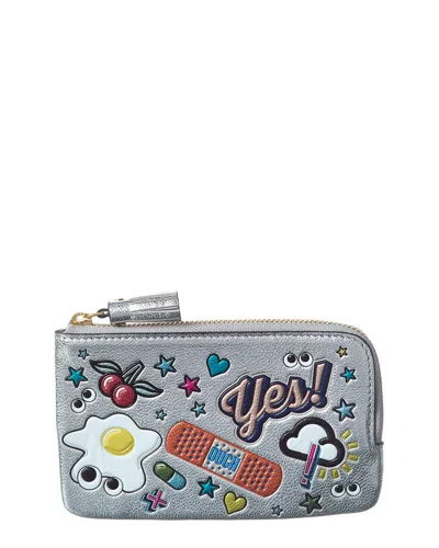 Anya Hindmarch All Over Stickers Leather Pouch In Silver