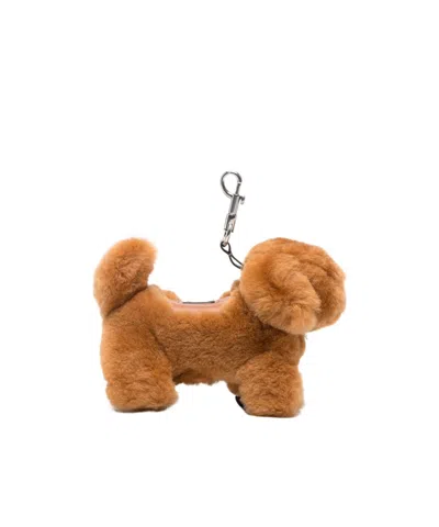 Anya Hindmarch Shearling Dog-shape Keyring In Brown