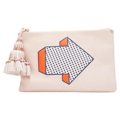 Anya Hindmarch Arrow Leather Tassel Pouch Clutch Bag In Beige