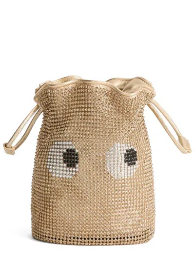 Anya Hindmarch Eyes Whimsical Drawstring Embellished Leather Shoulder Bag In Brown