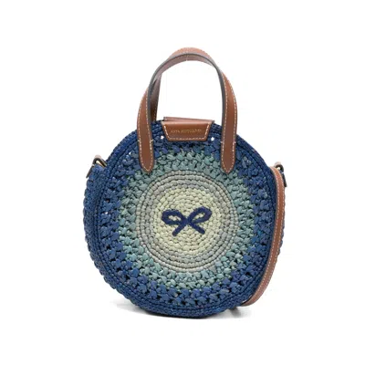 Anya Hindmarch Small Round Bow Raffia Tote Bag In Blue