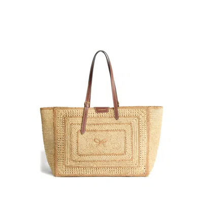 Anya Hindmarch Large Bow-detail Raffia Tote Bag In Neutral