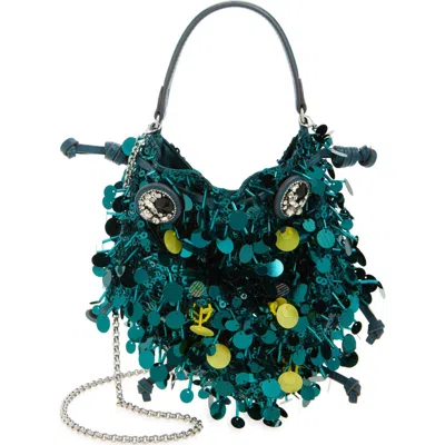 Anya Hindmarch Beetle Sequin Crossbody In Blue