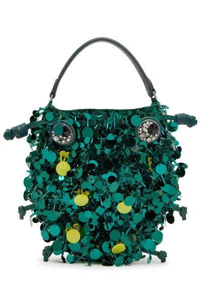 Anya Hindmarch Beetle Sequin-embellished Satin Cross-body Bag In Green
