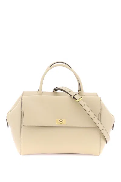 ANYA HINDMARCH BEIGE LEATHER HANDBAG WITH DOUBLE HANDLES AND GOLD-TONE DETAILS FOR WOMEN