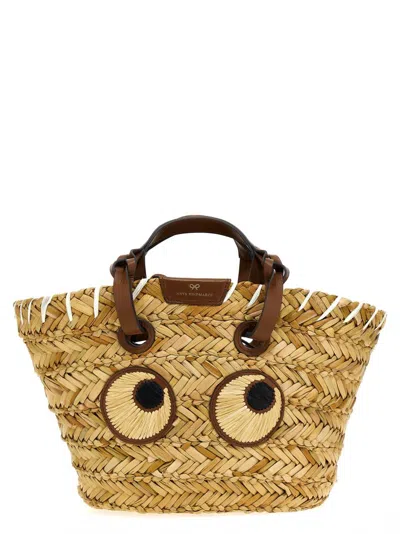 Anya Hindmarch Beige Paper Eyes Small Shopping Bag In Sand