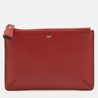 Pre-owned Anya Hindmarch Bespoke Loose Pocket Red Leather Pouch