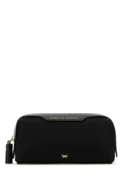 Anya Hindmarch Womens Black Girlie Stuff Logo-jacquard Recycled-nylon Pouch