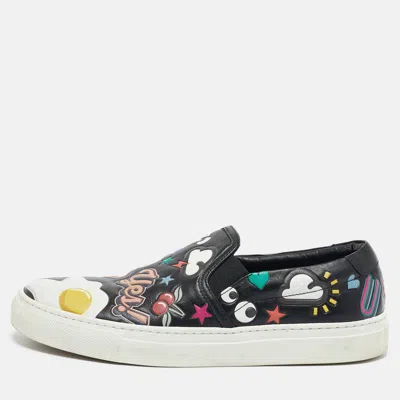 Anya Hindmarch Black Leather Slip On Sneakers In Animal Print