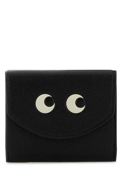 Anya Hindmarch Eye Mini Three-fold Zipper Wallet In Black
