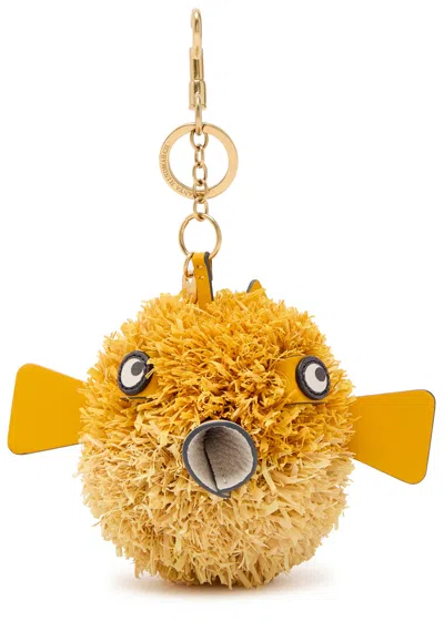 Anya Hindmarch Blowfish Raffia Bag Charm In Beige