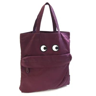 Pre-owned Anya Hindmarch Bordeaux Nylon Leather Handbag Tote Bag () In Burgundy