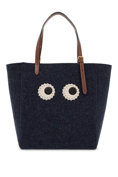 Anya Hindmarch Borsa Tote Eyes In Feltro In Navy
