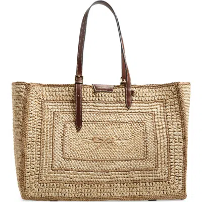 Anya Hindmarch Bow Crocheted Raffia East/west Tote In Brown