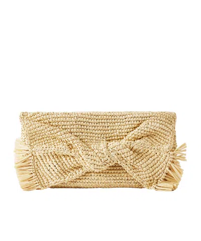 Anya Hindmarch Bow Leather-trimmed Raffia Clutch In Black