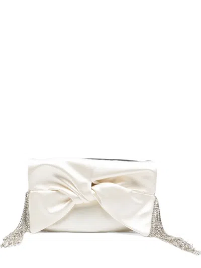 Anya Hindmarch Bow-detail Crystal-fringe Clutch Bag In White
