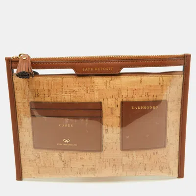 Pre-owned Anya Hindmarch Brown/transparent Leather And Pvc Safe Deposit Pouch