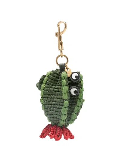Anya Hindmarch Cactus Gold-tone And Raffia Bag Charm In Gray