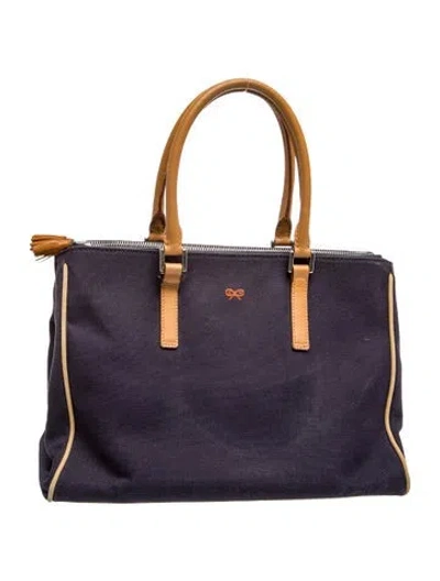 Pre-owned Anya Hindmarch Canvas Top Handle Bag In Black