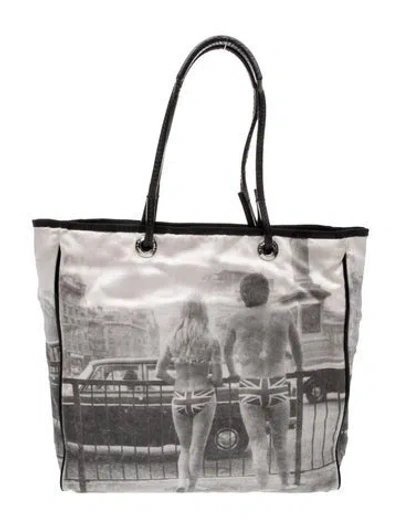 Pre-owned Anya Hindmarch Canvas Top Handle Bag In Gray