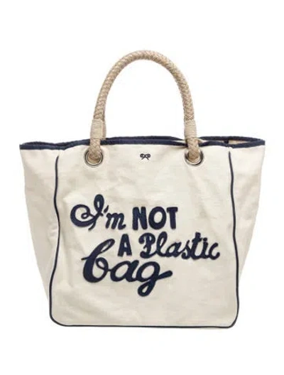 Pre-owned Anya Hindmarch Canvas Tote In Blue/neutrals