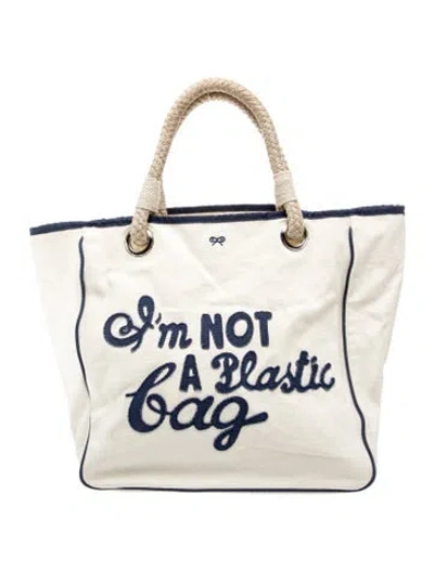Pre-owned Anya Hindmarch Canvas Tote In Neutral