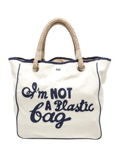 Pre-owned Anya Hindmarch Canvas Tote In Neutrals