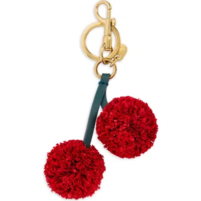 Anya Hindmarch Cherries Raffia, Leather And Gold-tone Charm In Red