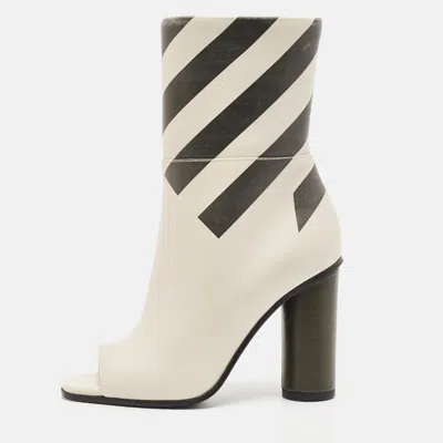 Anya Hindmarch Cream Stripe Leather Peep Toe Ankle Boots In Animal Print