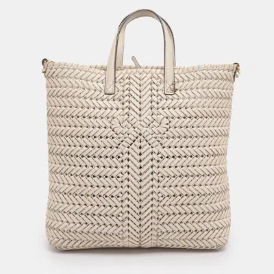 Pre-owned Anya Hindmarch Cream Woven Leather Neeson Tote In White