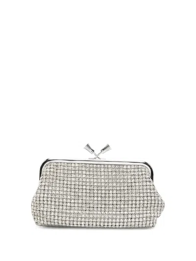 Anya Hindmarch Crystal-embellished Tassel-clasp Clutch Bag In Silver