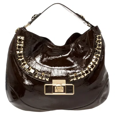 Anya Hindmarch Dark Patent Leather Studded Hobo In Black