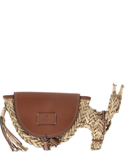 Pre-owned Anya Hindmarch Donkey Raffia Shoulder Bag In Neutral