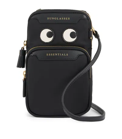 Anya Hindmarch Black Nylon Eyes Essentials Crossbody Bag In Blue