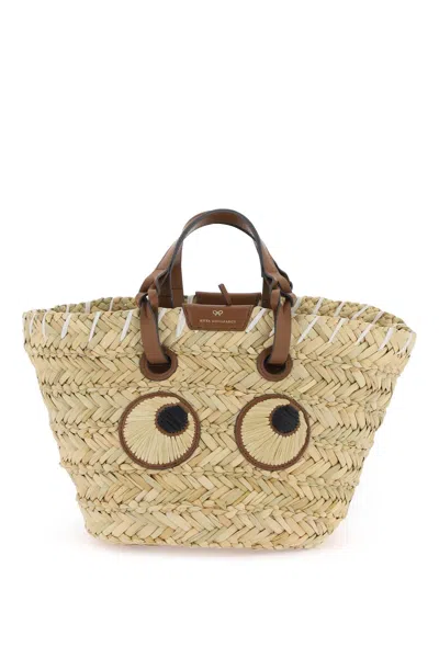 ANYA HINDMARCH ELEGANT WOVEN HANDBAG WITH ICONIC EYE PATCHES AND LEATHER HANDLES