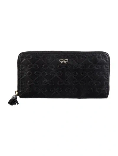 Pre-owned Anya Hindmarch Embossed Leather Continental Wallet In Black