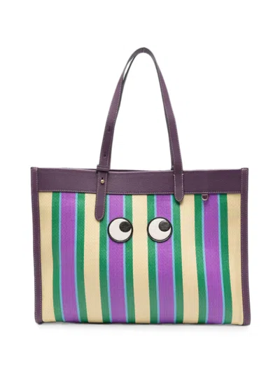 Anya Hindmarch E/w Eyes Striped Shoulder Bag In Purple