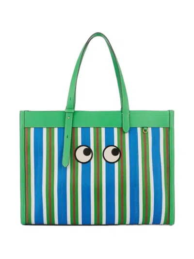 Anya Hindmarch E/w Eyes Stripes Tote Bag In Blue