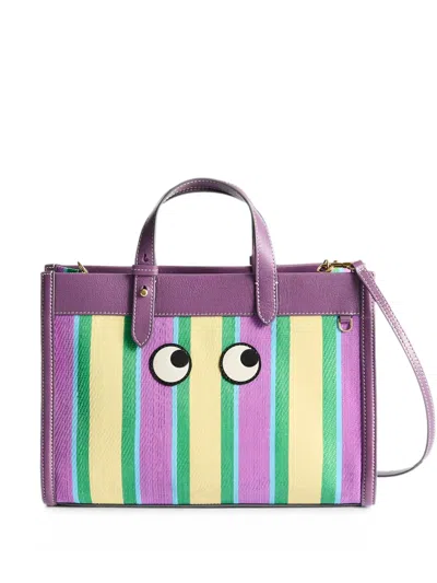 Anya Hindmarch E/w Striped Tote Bag In Purple