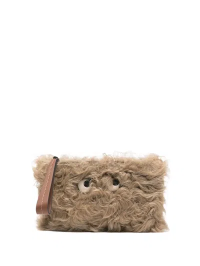ANYA HINDMARCH EYE-DETAIL SHEARLING CLUTCH BAG