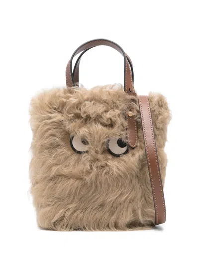 Anya Hindmarch Shearling Eye-detail Clutch Bag In Neutral