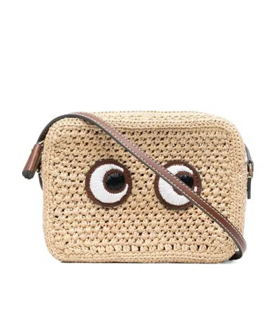 ANYA HINDMARCH EYES-APPLIQUÉ WOVEN CROSSBODY BAG