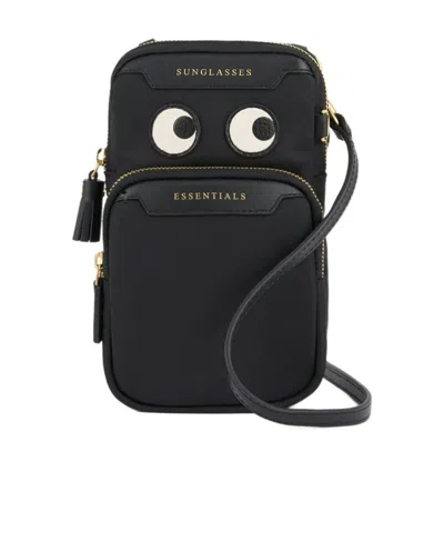 Anya Hindmarch Black Nylon Eyes Essentials Crossbody Bag In Blue