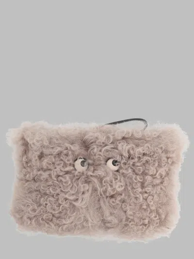 Anya Hindmarch Eyes Mini Shearling Clutch In Brown