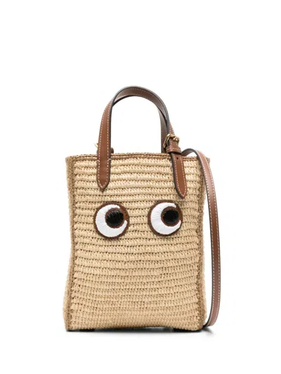 Anya Hindmarch Eyes Raffia Tote Bag In Nude