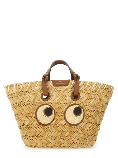 Anya Hindmarch Small Eyes Seagrass Basket Tote In Brown