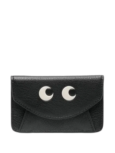 Anya Hindmarch Textured Leather Wallet With Whimsical Eye Design In Black